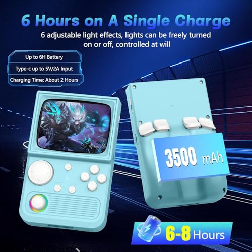 Image of R36T Retro Handheld Game Console, Portable Retro Gaming Console with 3.5 inch CRT-Inspired Screen, 3500mAh Arcade Classics, Supports Multiple Mainstream Emulators, WiFi Network Battling, 64GB (Blue)