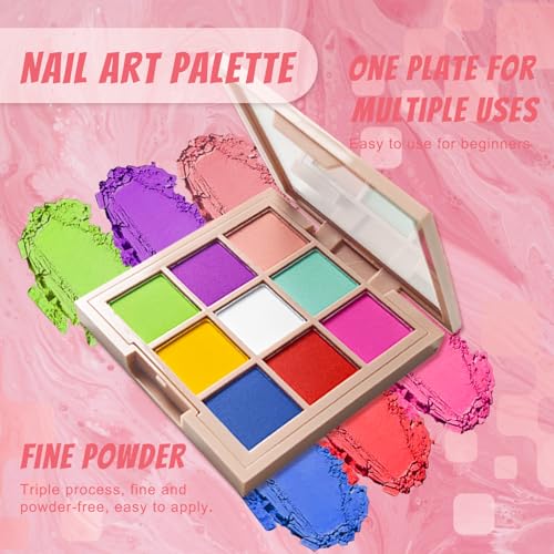 Image of 18 Colors Nail Pigment Powder Palette, Pigment Powder for Nails Set and Nail Art Sponges with Grabbing Pen, Ombre Aura Pigmentos para Unas, D+F