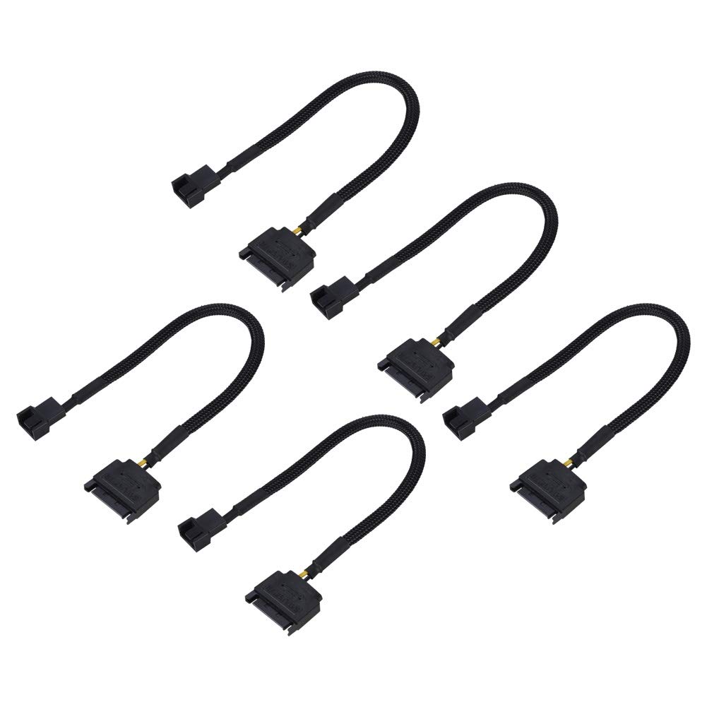 ASHATA 5 x Adapter Cables, Cables for Cooling Fan Adapter SATA 15 Pin to 4 Pin, 22AWG Cable, About 25 cm / 9.8 inches, Black