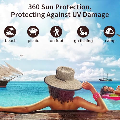Image of Men's and Wowen's Lifeguard Straw Hat Wide Brim Beach Hat Sun Protection Outdoor Hat for Fishing Hiking
