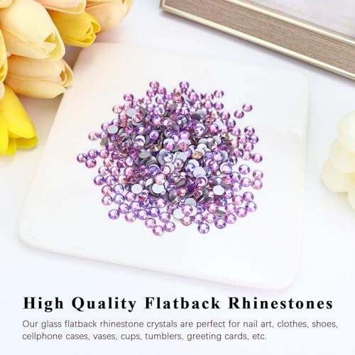 Image of 1440PCS SS6 Crystal Glass Flatback Rhinestones, Round Flat Back Crystal Gems for Nail Art and Craft Clothes, Glue Fix Diamond Stones Air Violet (1.9-2.0mm)