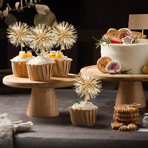 Ephlyn 30Pcs Foil Firework Cupcake Toppers Party Birthday Cake Toppers Supplies Sparkle Tinsel Cocktail Fruit Toothpick for Birthday Wedding Graduation Party Supplies Gold