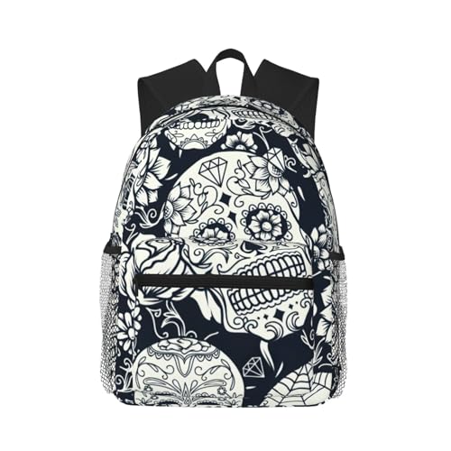 Sac à dos imprimé tête de mort et fleurs pour voyage et université