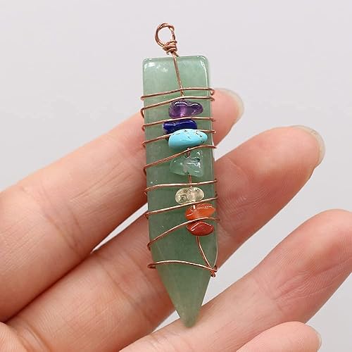 Miniatura 7 de LHJ 4 colgantes de piedra natural con forma de cono de 7 chakras, reiki, curación mixta, dijes de piedra de cristal, alambre de cobre envuelto para
