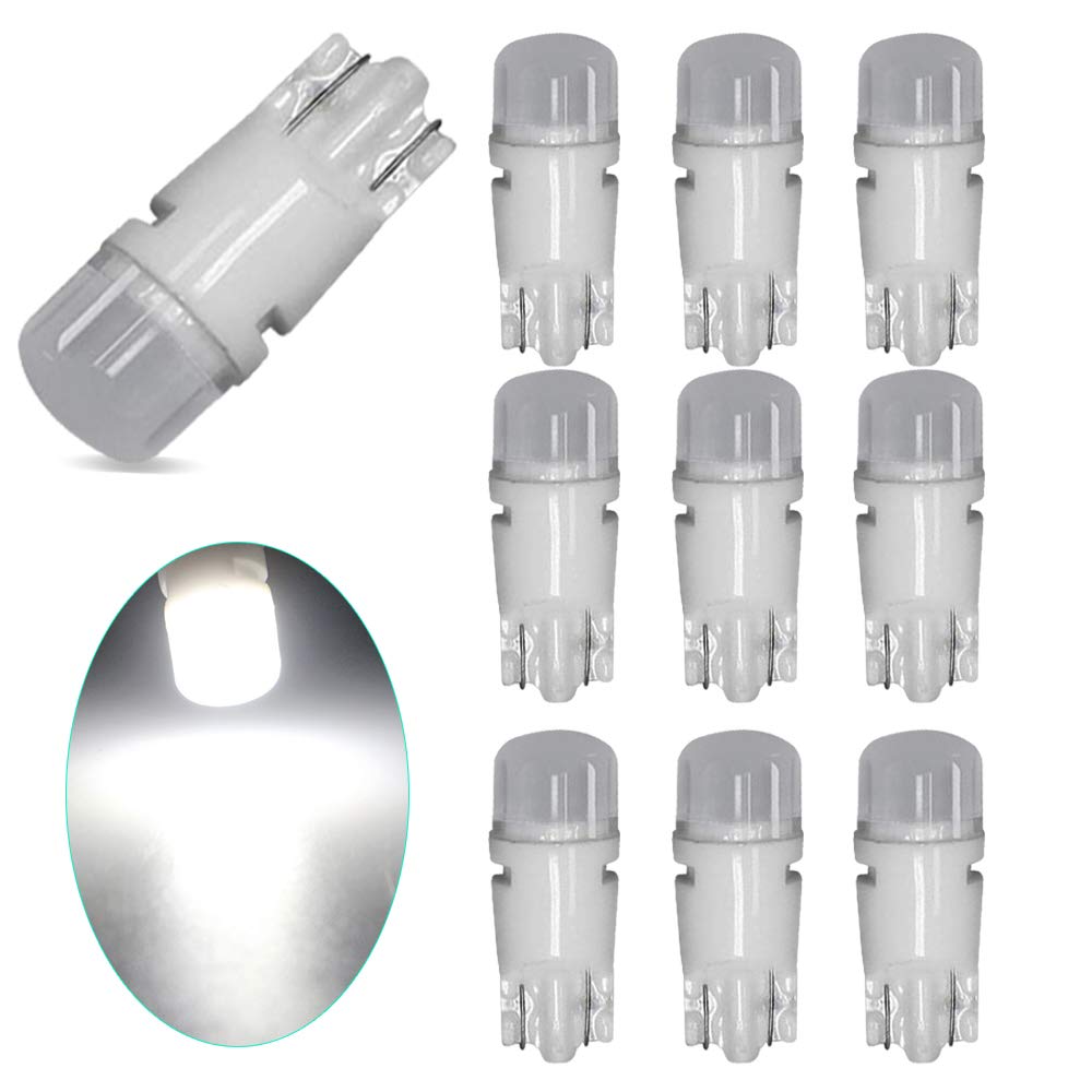 EverBright 10-Pack T10 194 Led Bulb, White Ceramic 3030 2 SMD 2825 W5W 912 168 LED Bulb for Interior Car Lights Wedge Dome Trunk Dashboard Bulb License Plate Light Lamp, DC 12V