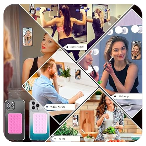 4 Stück Handy Saugnapf，Silikon Saugnapf Handy，Handy Kleber Rückseite，für Mobile Stromversorgung Handys Selfies und Videos (Himmelblau, Rosa)