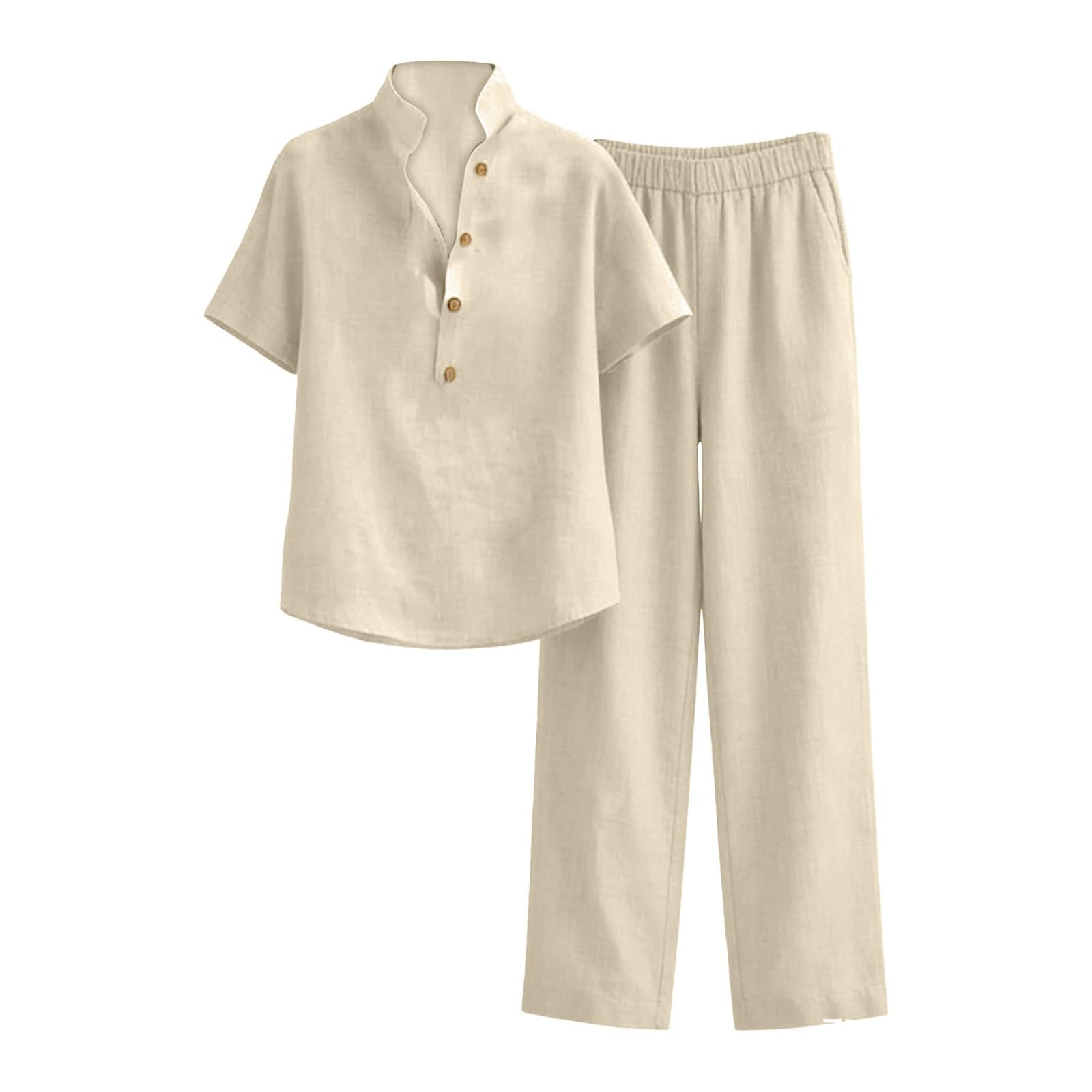 Conjunto Mujer Dos Piezas Casual Verano Elegante Lino Conjunto Deportivo Top Cuello V Y Pantalon Suave Y Cómodo Chandal Completo Manga Corta Ropa Deportiva Talla Grande Casa Trabajo Vacaciones Playa