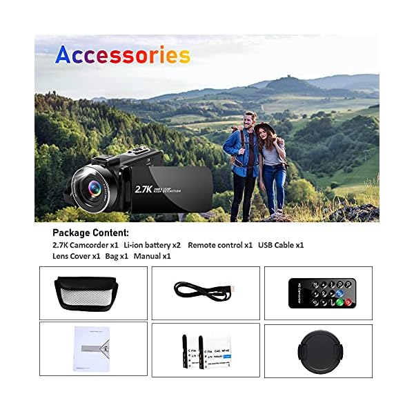 Video Camera Camcorder 2.7K 42MP Camcorder 18X Digital Zoom, with LED Fill Light Video Recorder 3.0" LCD 270° Rotatable Vlogging Camera for YouTube, with 2 Batteries – Bild 8
