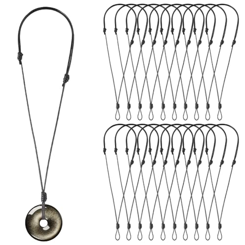 20Pcs Handmade Craft Vintage Cord Rope Adjustable Necklaces for Hanging Pendants Cord Necklace for Jewelry Making Men Women (Black)
