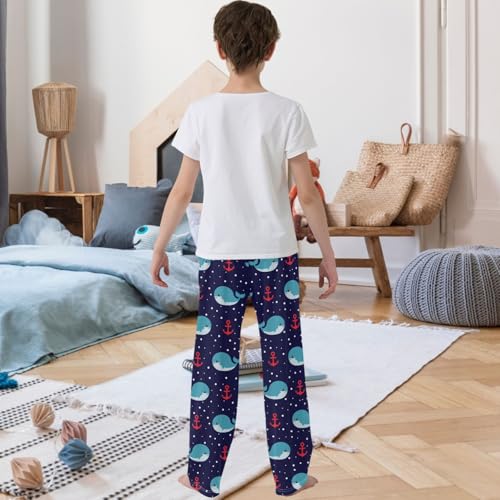 Boy's Pants Cute Nautical Whale Fish Anchor Jogger Pants Elastic Waist Long Bottoms Trousers with Pockets 6-14 Years3