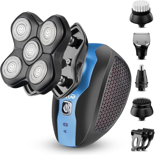 Telfun Upgrade Magnetic Head Shavers for Bald Men Cordless & Comfort 5-in-1 Electric Razor - IPX7 Waterproof Wet/Dry Mens Grooming Kit - Easy Use Palm Shaver for a Smooth Bald Shave