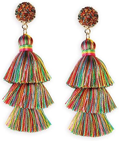 Me&Hz Colorful Layered Tassel Earrings for Women Girls Fashion Multi Colored Stud Rainbow Fringe Dangle Drop Earrings LGBT Pride Day Jewelry Christmas Girlfriend Gift