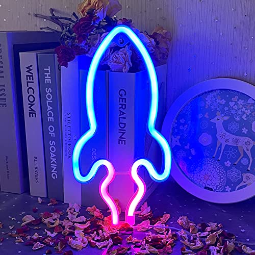 Fusée Neon Lights, LED Néon Enseigne Néon Signs Enseignes Lumineuses, USB ou Alimenté par Batterie Lampe neon murale pour les Festivals, Bars, Cafés, Anniversaires, Fêtes