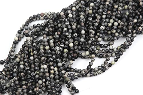 Qiwan Natural Round Loose Beads Jewelry Making Diy Bracelet Necklace Material 1 Strand 15 Inches (6Mm, Natural Black Striped Zebra Stone) #TOP3