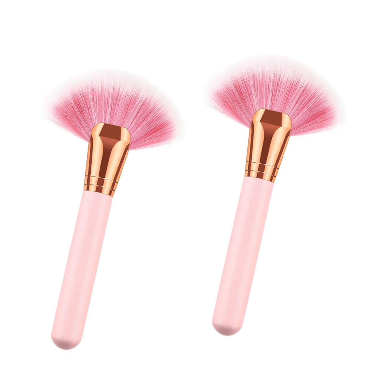 OSOLADY 2Pcs Premium Wooden Handle Makeup Brush Fan Shape Nylon Bristles Powder Brush for Daily and Professional Use No Shedding Easy to Clean for Makeup Application