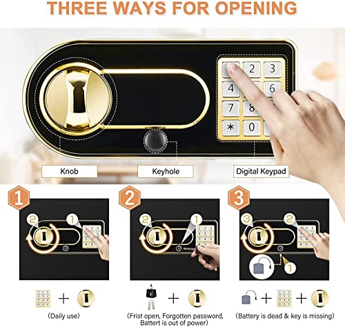 0.8 Cub Home Safe Fireproof Waterproof, Fireproof Safe With Fireproof Money Bag, Digital Keypad Key And Emergency Battery Box, Security Safe Box For Pistols Money Jewellery Documents Medicines #TOP4