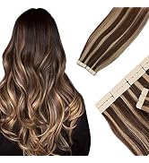 Benehair Tape in Hair Extensions Human Hair Balayage Medium Brown Highlighted Dark Blonde 20pcs 5...