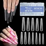 BlueZOO Gel 3XL Long No C Curve Nail Tips Pre-etching Coffin/Ballerina Clear Press On Nails for Extension, 240Pcs Full Cover Acrylic False Nail Tips for Beginner Professional Home DIY Salon Supplies