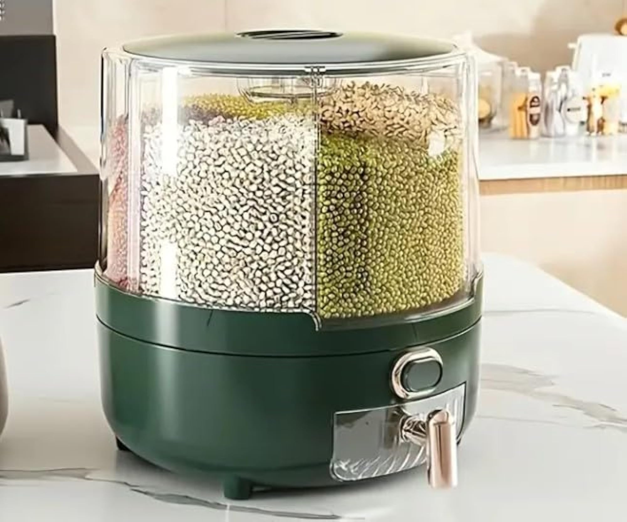 Rotating Food Dispenser for Small Grains and Beans