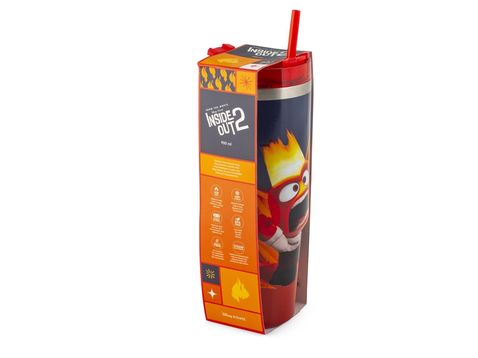 H&H Tumbler Termico Inside Out, Personaggio Rabbia 0,90L, Mug in Acciaio Inox 18/10, con Cannuccia, Zero Condensa, per Bevande Calde e Fredde, Senza BPA