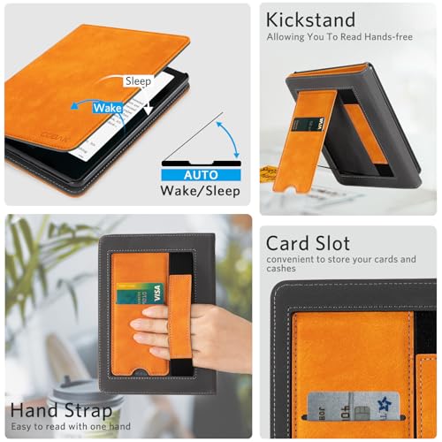 Image of CoBak Stand Case for 7 inch Kindle Paperwhite 12th Gen 2024 and Kindle Colorsoft with Hand Strap - Compatible with iPhone MagSafe, for Samsung /Belkin /Anker Wireless Charging Pads, Durable, Auto Sleep Wake