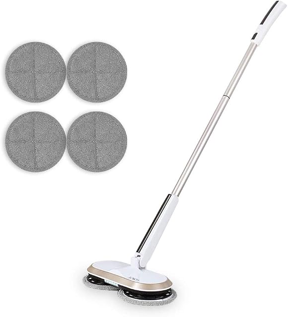 GOBOT cordless electric mop floor scrubber kitchen hardwood floor cleaner, replaceable microfiber mat and front LED light with adjustable handle, laminate floor, ceramic tile, vinyl floor