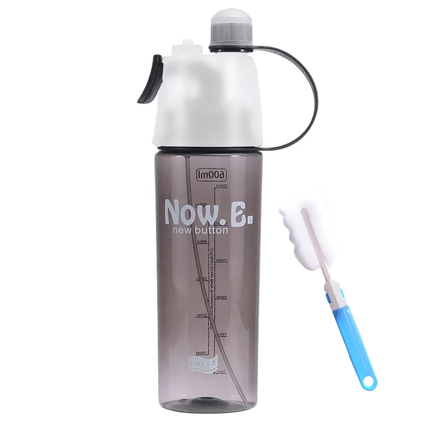 600ml Spray Water Bottle, Mist Function Cycling Water Bottles with Straw, Leak-Proof Hydration Drinking Bottles with Cleaning Brush, Portable Misting Sports Bottle for Outdoor Hiking Fitness (Black)