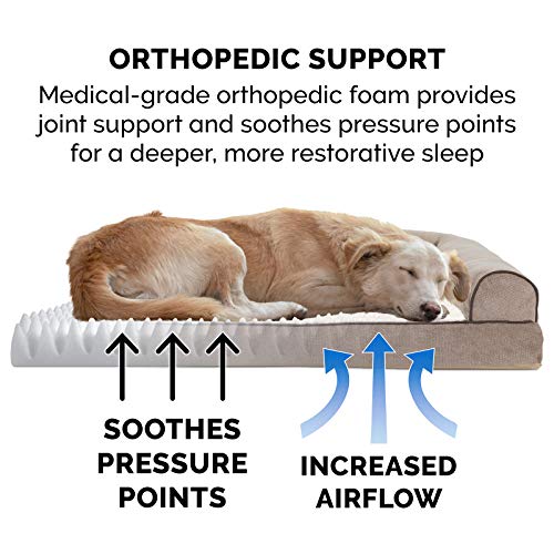 Furhaven Large Orthopedic Dog Bed Sherpa & Chenille Sofa-Style W/ Removable Washable Cover - Cream, Large #TOP4