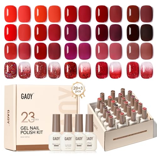 GAOY 23 Pcs Gel Polish Kit, Green Glitter Colors All Seasons Gel Nail Polish Set with Glossy & Matte Top Coat and Base Coat for Nail Art Home DIY