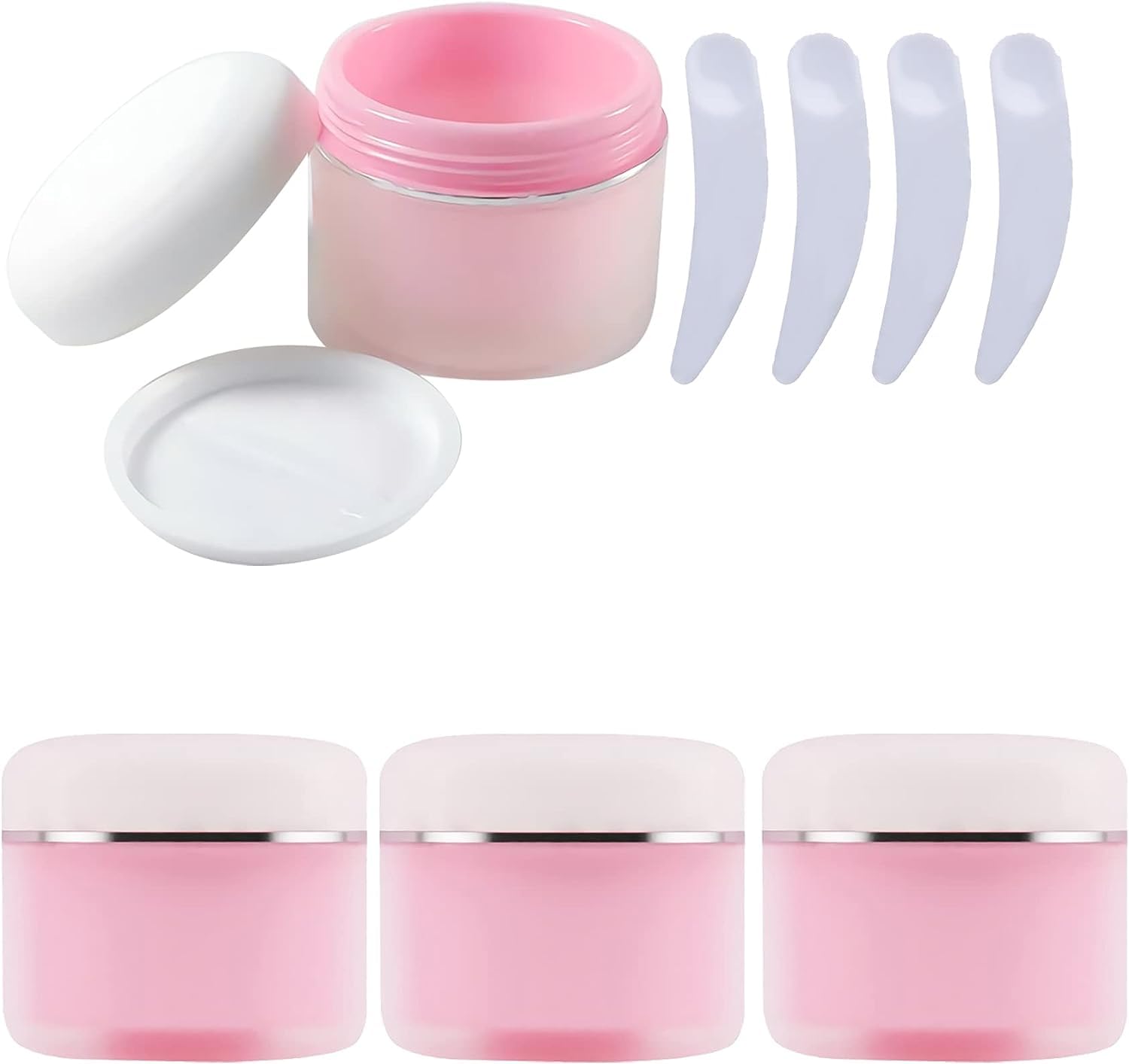 FLYIODFCXV cosmetic jar, Pack of 4, frosted Pink Plastic Cosmetic Jars with Screw Lid, Container for Lotions Cream(50ml)