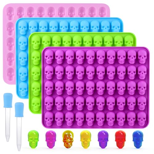 Palksky Skull Gummy Silicone Mold Sugar Chocolate Candy Molds Skull Silicone Mold for Gummies for Kids Halloween Jello Molds(4PCS)