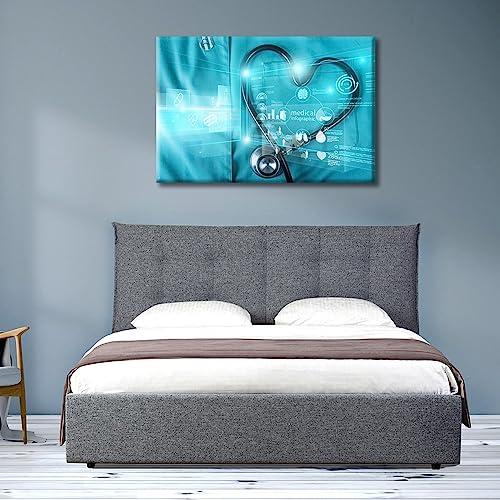 Image of TUMOVO Stethoscope Health Medical Technology Poster Office Decor Clinical Laboratory Wall Art 1 Panel Medical Artwork Posters and Prints Framed Ready to Hang, 24 inch Wx36 H