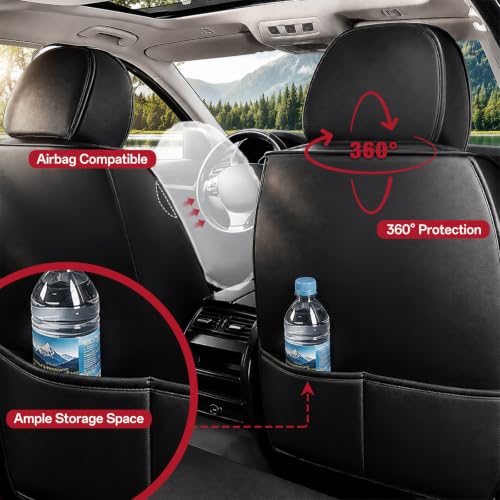 Image of Car Seat Covers, Waterproof PU Leather, Universal Fit for Toyota Camry 2015-2024, Black&Red, Full Set