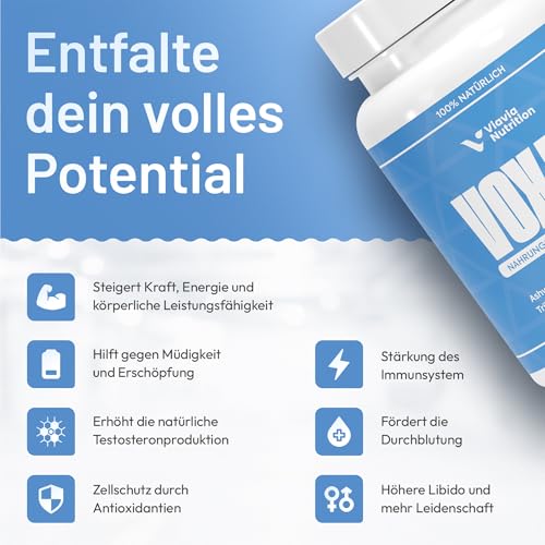 VOXAN Komplex für Männer - Hochdosiert und naturbelassen - Mehr Kraft, Energie und Ausdauer - 90 Kapseln - Ginseng, Ashw