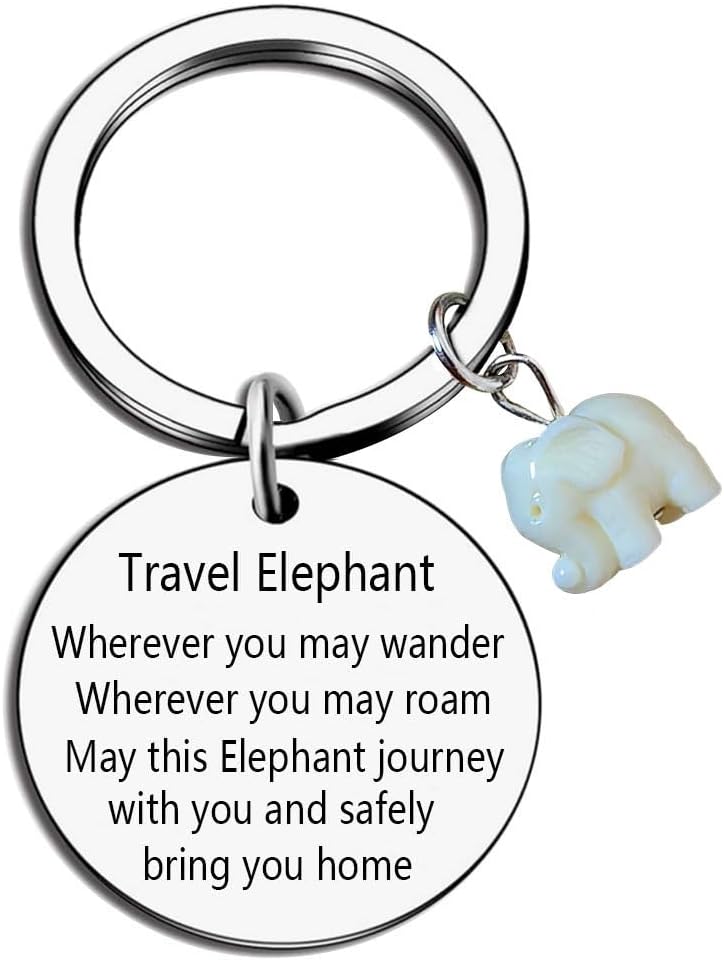 Travel Elephant Keychain Wherever You May Wander Good Luck Charm for Family Friends Teenagers Christmas Birthday Graduation Jewellery