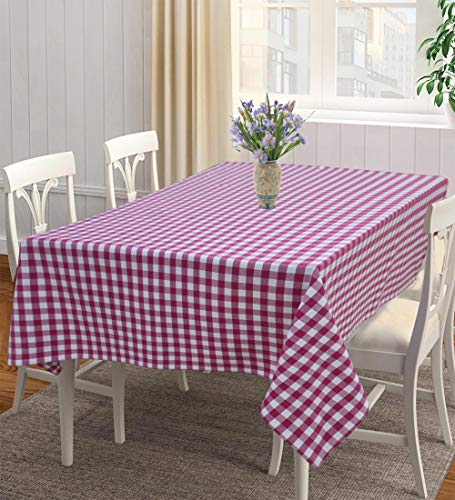 Image of AIRWILL 100% Cotton Checkered Pattern 4 Seater Square Table Cover Sized, 56x56 inches (Pink,White, Pack of 1)