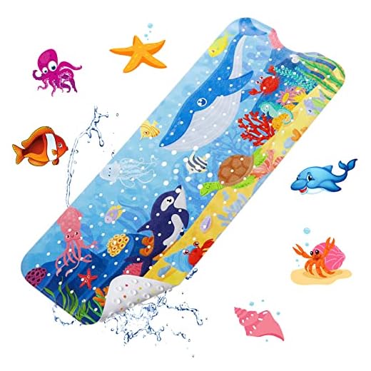 YOCOLE Alfombra Bañera Antideslizante Infantil, 100x40cm Alfombrilla Ducha Bebes y Niños Baño, Alfombra con Ventosas, de PVC sin BPA Lavable a máquina