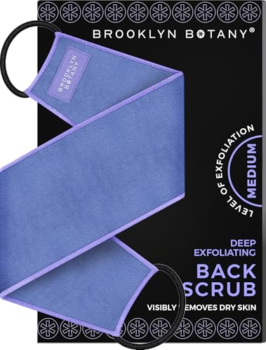 Image of Brooklyn Botany Exfoliating Back Scrubber for Shower and Bath with Handles - Heavy Duty Exfoliating Body Scrubber for Massage and Dead Skin Remover for Body - 32.5 inch x 5 inch
