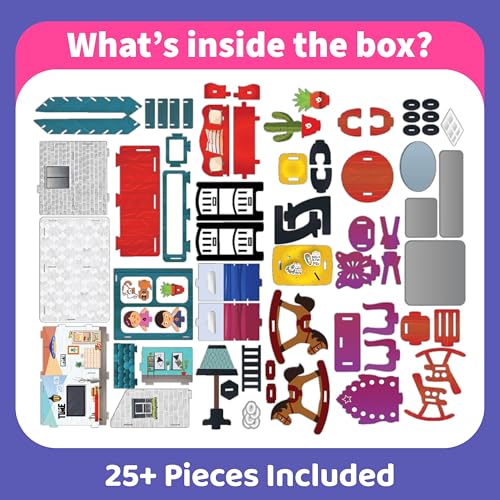 Image of DIY Dollhouse Kit for Girls Ages 5-9 | Miniature House 3D Puzzle with Furniture & Accessories | Build & Play STEM Craft Kit for Girls 5 6 7 8 9 10