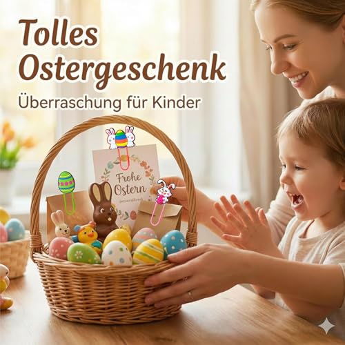 Hyleara 16 Stück Büroklammern Groß Ostern, Büroklammern Motiv Hasen, Lesezeichen Kinder, Lesezeichen, Paper Clips für Schulbürobedarf Ostern Geschenke Ostern Deko Hasenschule Deko
