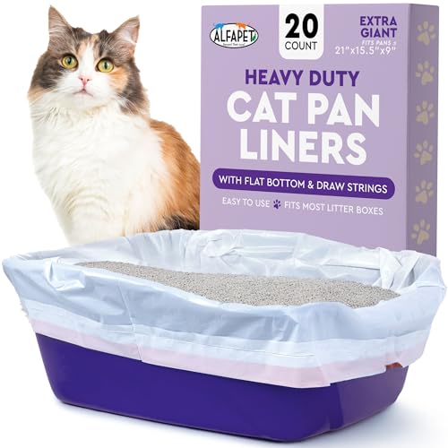Alfapet Heavy Duty Flat Bottom Cat Litter Box Liners - Extra Giant 20 Count - Tear-Resistant Cat Litter Bags - Kitty Litter Liners for Rectangular Litterbox Pans, 36” x 18” x 2MIL Thick 30 lb Capacity