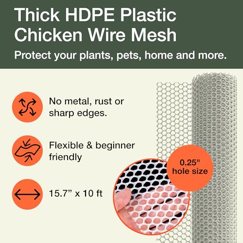 Image of Maporch Plastic Chicken Wire Fencing for Pet Protection - 15.7 inch x 10ft, HDPE White Chicken Wire - Garden Fence Animal Barrier for Dogs, Cats and Rabbits (2-Pack) | 15.7 inch x 10ft - HDPE Home and Garden Netting - UV Resistant - Customizable Balcony Barrier for Animals, Dogs, Cats & Rabbits
