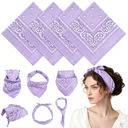 Bandanas paisley 4 pc, hommes femmes, cachemire, polyester 100%