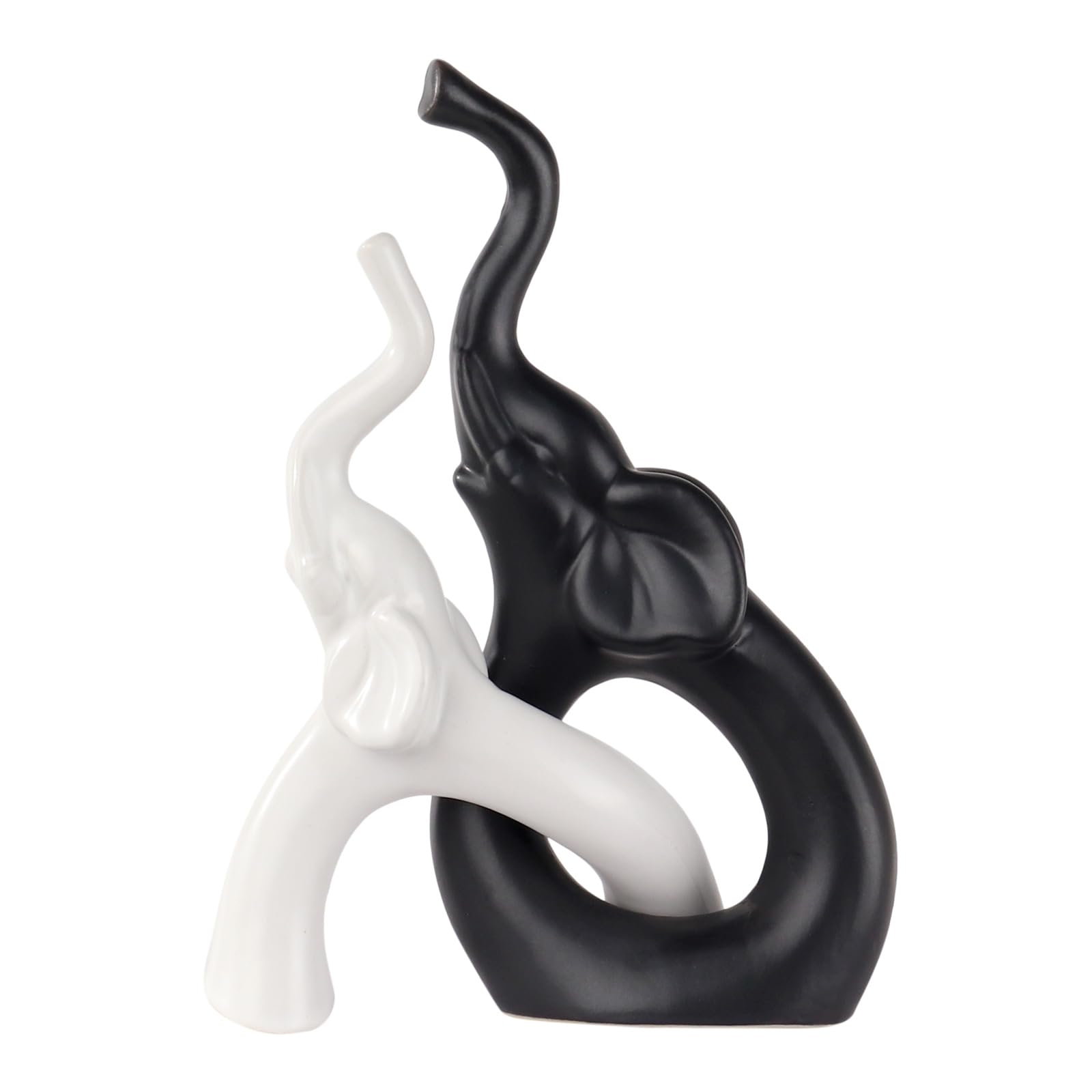 Fakeplant Set of 2 Modern Elephant Figurines, Black and White Ceramic Style Elephant Decor for Living Room, Minimalist Animal Statues for Shelf, Mantel and Table, Moving House Gifts