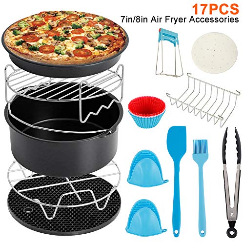 Accesorios para freidoras de aire 17 piezas Accesorios de freidora para Philips Ninja Innsky COSORI Princess Soporte de barbacoa con revestimiento antiadherente 4L 5.5L (7 pulgadas)