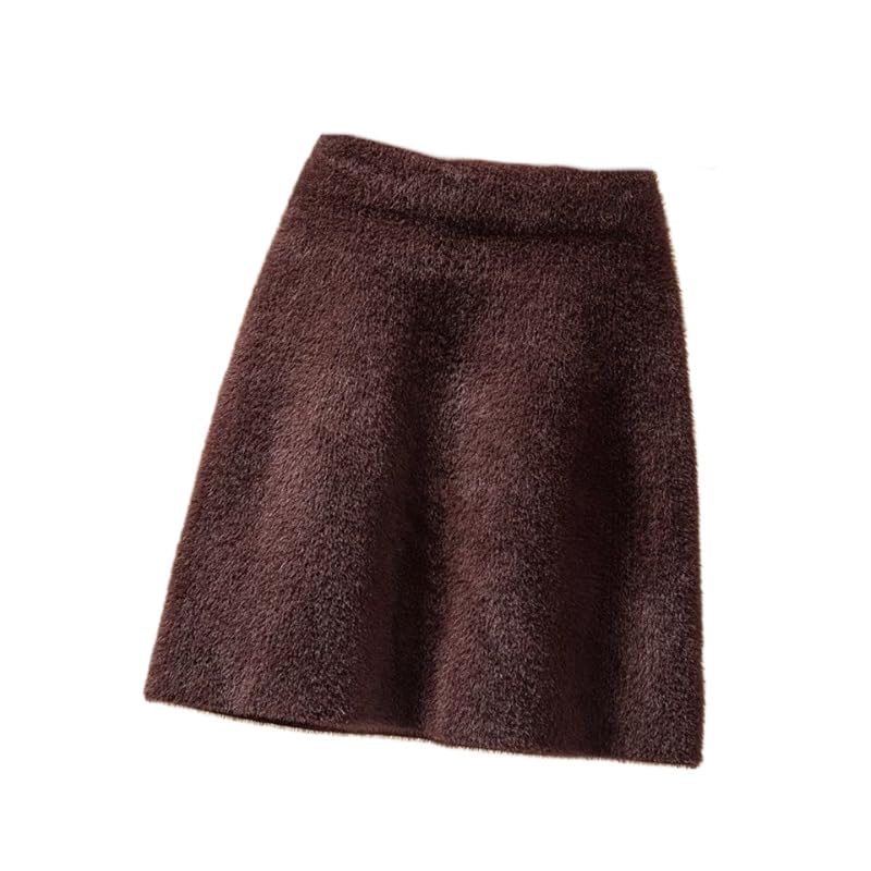 Falda De Punto De Mujer - Minifalda De Terciopelo para Otoño E Invierno para Mujer, Elegante, De Punto, De Cintura Alta, De Corte A, Gruesa, Cálida, Sexy, para Fiestas, Moda Urbana, Marró
