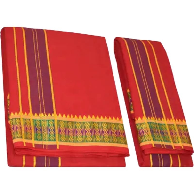 Men’s Traditional 9×5 Cotton Dhoti with Shoulder Towel Set | Free Style Ethnic Wear for Ceremonies & Poojas Men’s Traditional 9×5 Cotton Dhoti with Shoulder Towel Set | Free Style Ethnic Wear for Ceremonies & Poojas