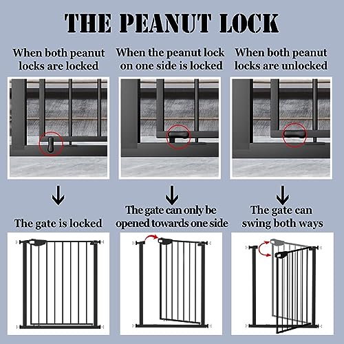 Image of DEARBB Triple Lock Baby Gate for Stairs Doorways and House 31 inch to 86 inch Extra Wide Pressure Mounted Easy Walk Through Auto Close Safety Pet Gate Black 31.1-48.42 inch