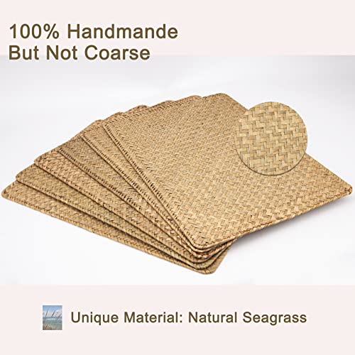 Rattan Placemats Rectangle, Woven Placemats Set Of 6 Rectangular, Natural Seagrass Place Mats, Natural Woven Rattan Rectangular Placemats For Dining Table, Set Of 6 #TOP1