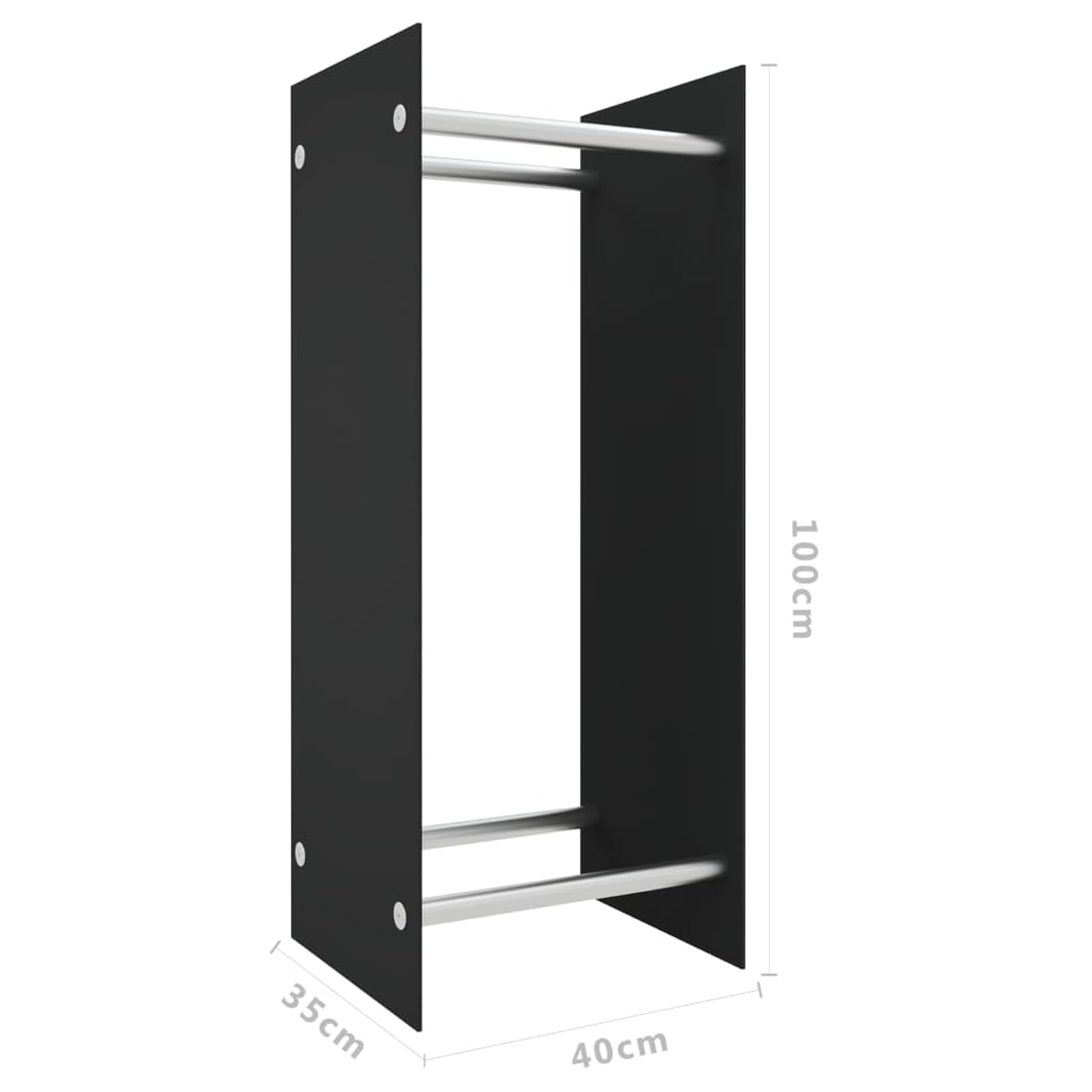 Gecheer Leñero De Interior I Soporte para Leña De Cristal Translúcido I Estantería De Almacenamiento De Acero Inoxidable o Metal - Templado Negro 40x35x100 cm